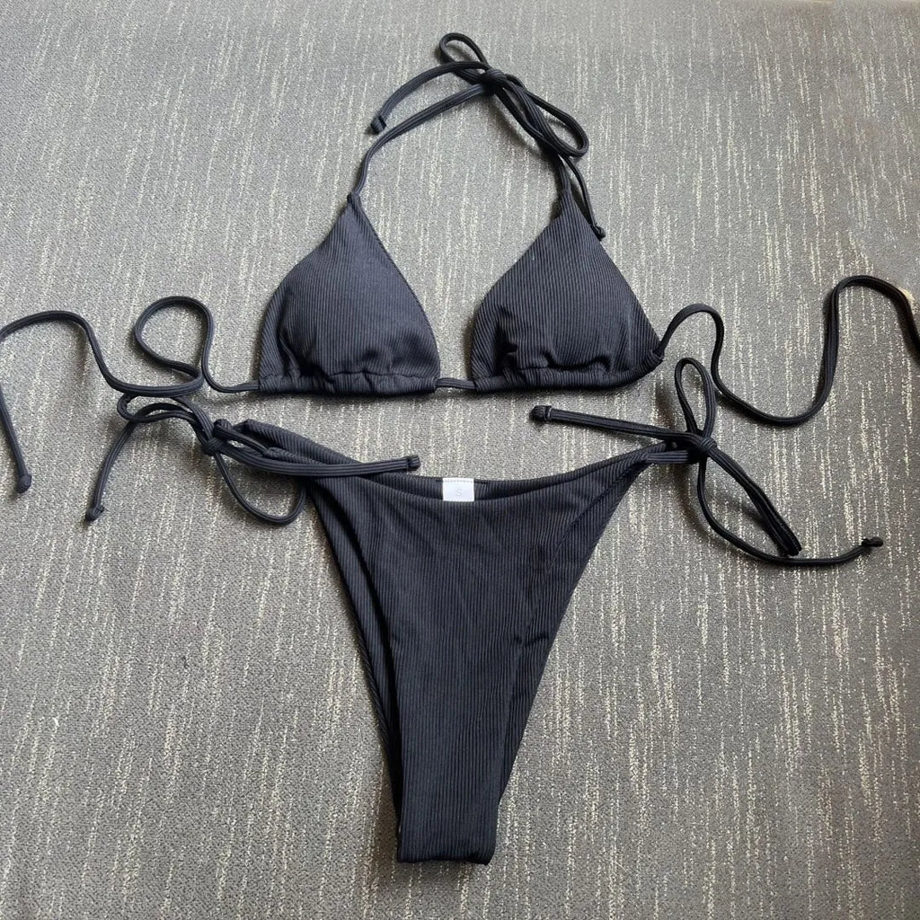 Women Adjustable Neck Strap Split Bikini Multicolor Sexy European American Style Swimsuit Set without Steel Ring and Chest Pad