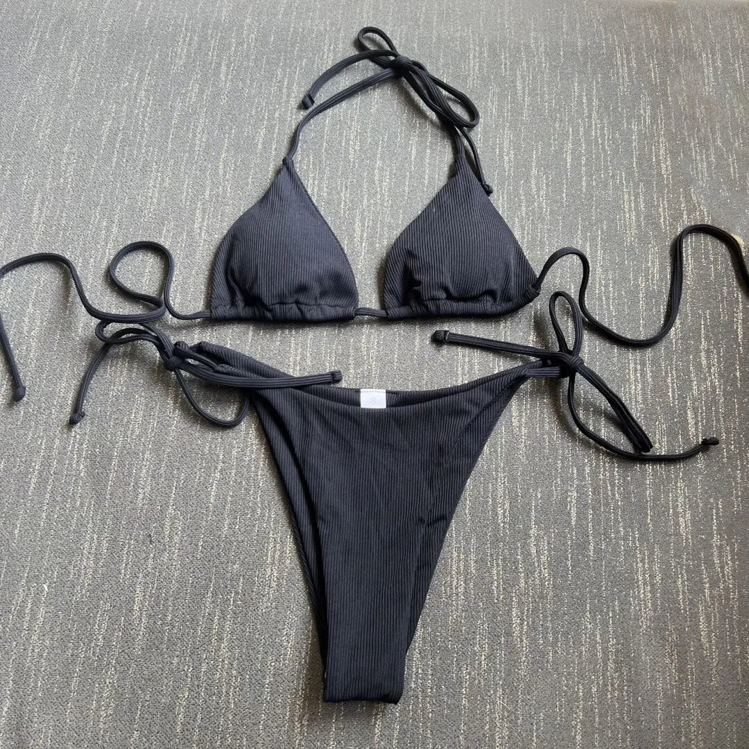 Women Adjustable Neck Strap Split Bikini Multicolor Sexy European American Style Swimsuit Set without Steel Ring and Chest Pad