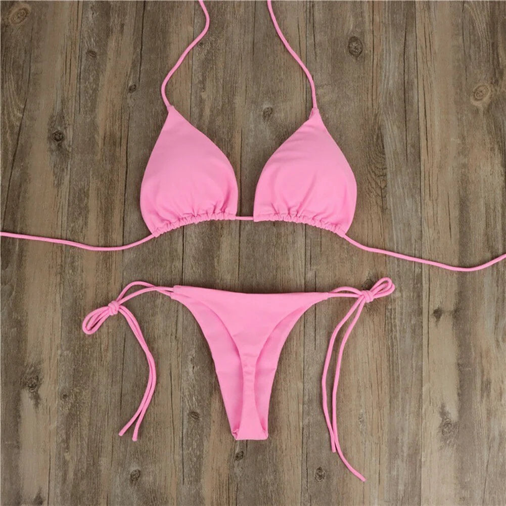 Women Adjustable Neck Strap Split Bikini Multicolor Sexy European American Style Swimsuit Set without Steel Ring and Chest Pad