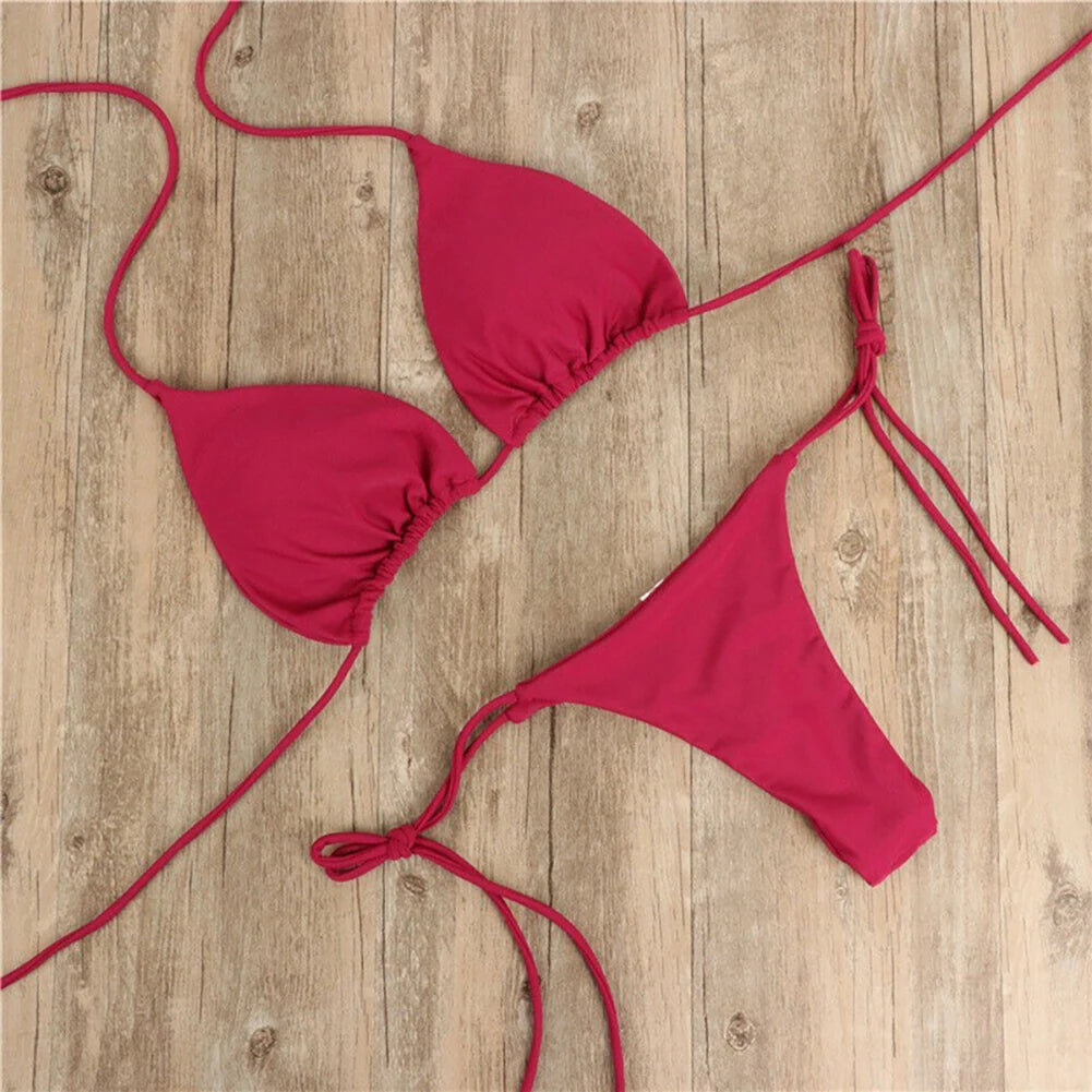 Women Adjustable Neck Strap Split Bikini Multicolor Sexy European American Style Swimsuit Set without Steel Ring and Chest Pad