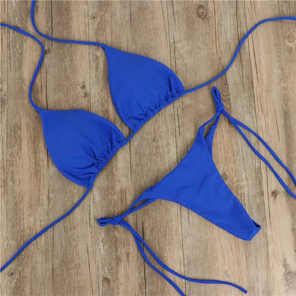 Women Adjustable Neck Strap Split Bikini Multicolor Sexy European American Style Swimsuit Set without Steel Ring and Chest Pad