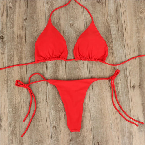 Women Adjustable Neck Strap Split Bikini Multicolor Sexy European American Style Swimsuit Set without Steel Ring and Chest Pad