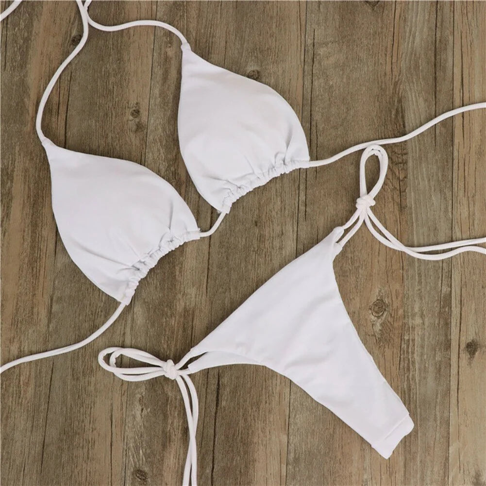 Women Adjustable Neck Strap Split Bikini Multicolor Sexy European American Style Swimsuit Set without Steel Ring and Chest Pad