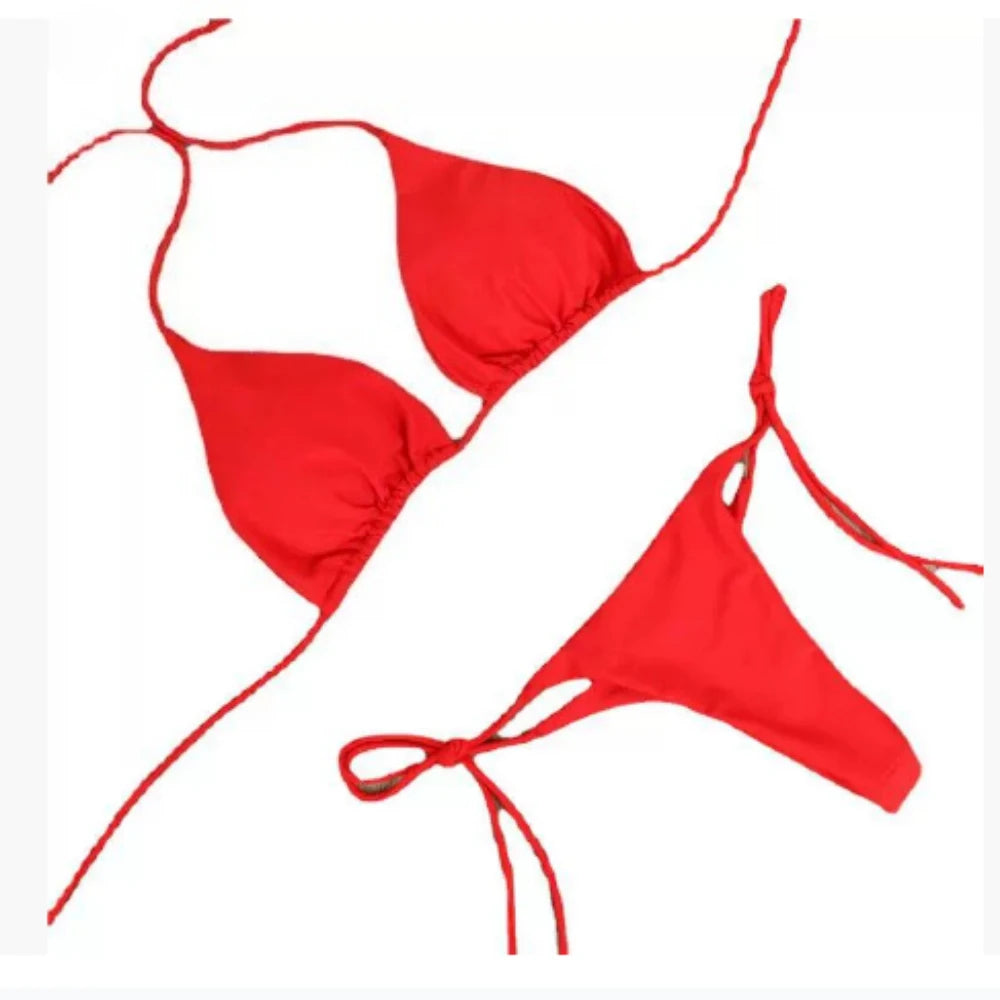 Women Adjustable Neck Strap Split Bikini Multicolor Sexy European American Style Swimsuit Set without Steel Ring and Chest Pad