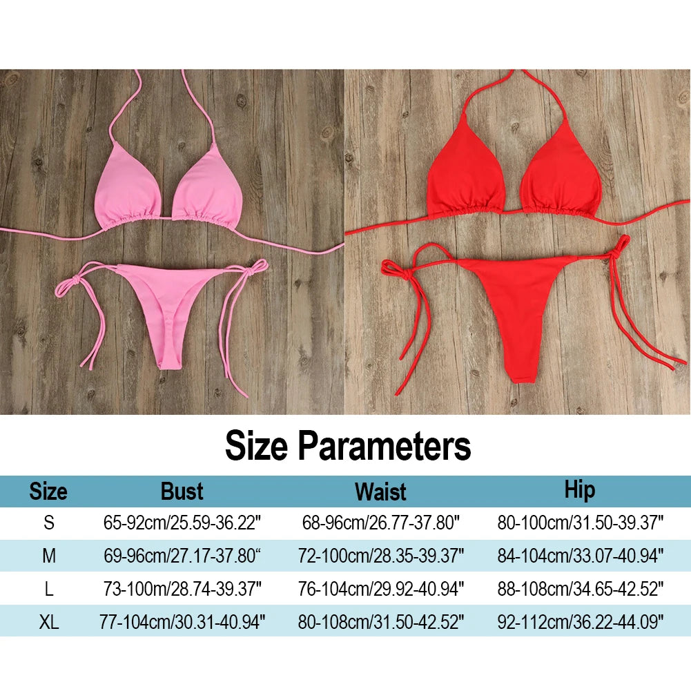 Women Adjustable Neck Strap Split Bikini Multicolor Sexy European American Style Swimsuit Set without Steel Ring and Chest Pad