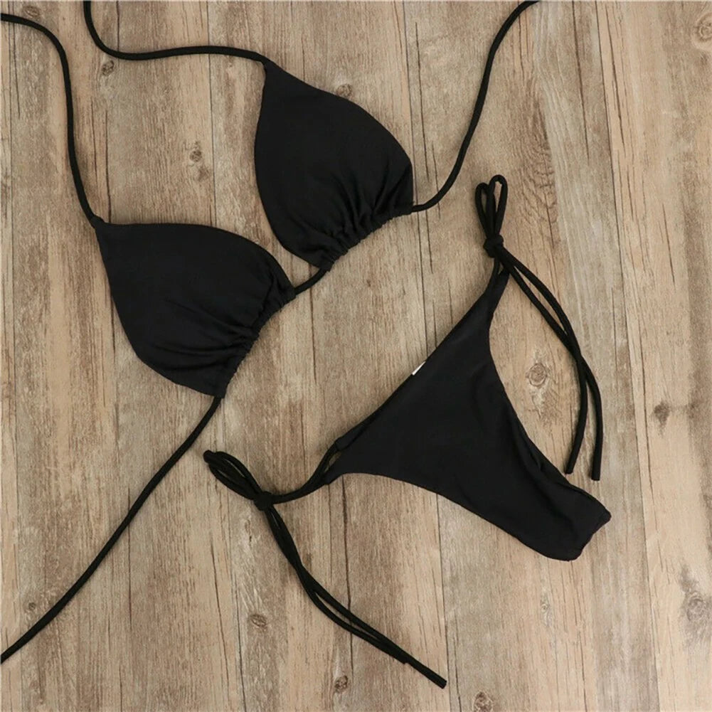 Women Adjustable Neck Strap Split Bikini Multicolor Sexy European American Style Swimsuit Set without Steel Ring and Chest Pad